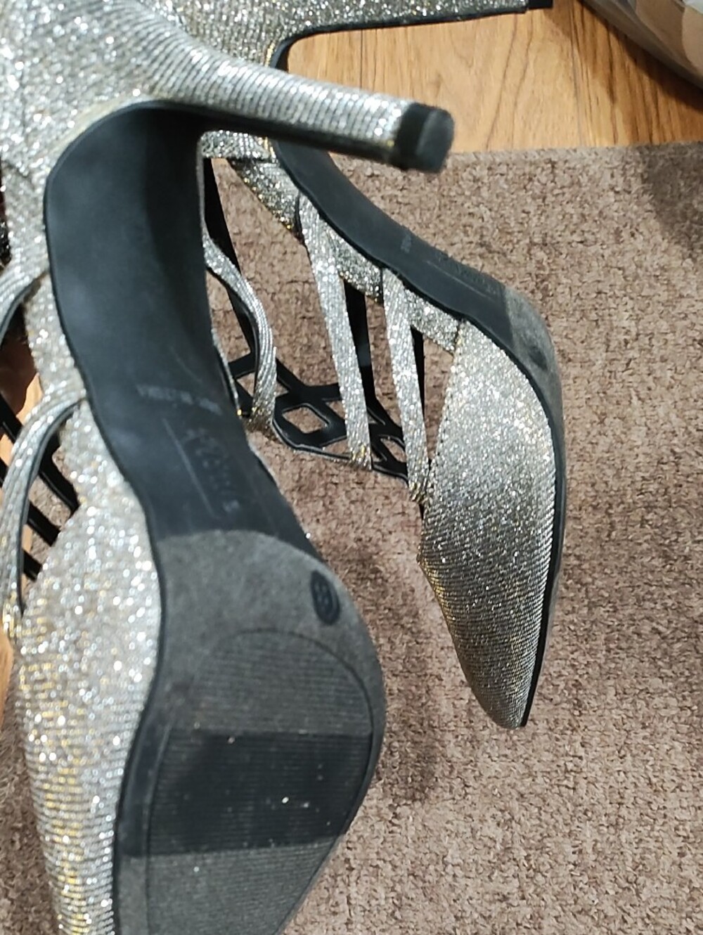 Fioni Silver Glitter Lattice Strappy Pointed Stiletto Heels - Picture 5 of 11